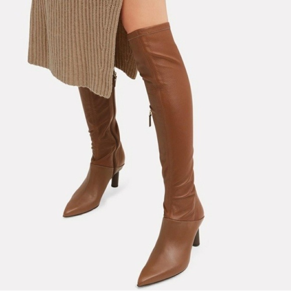 NIB Tibi Caleb Calf Tan Leather Over The Knee Pointed Toe Boots Size 36